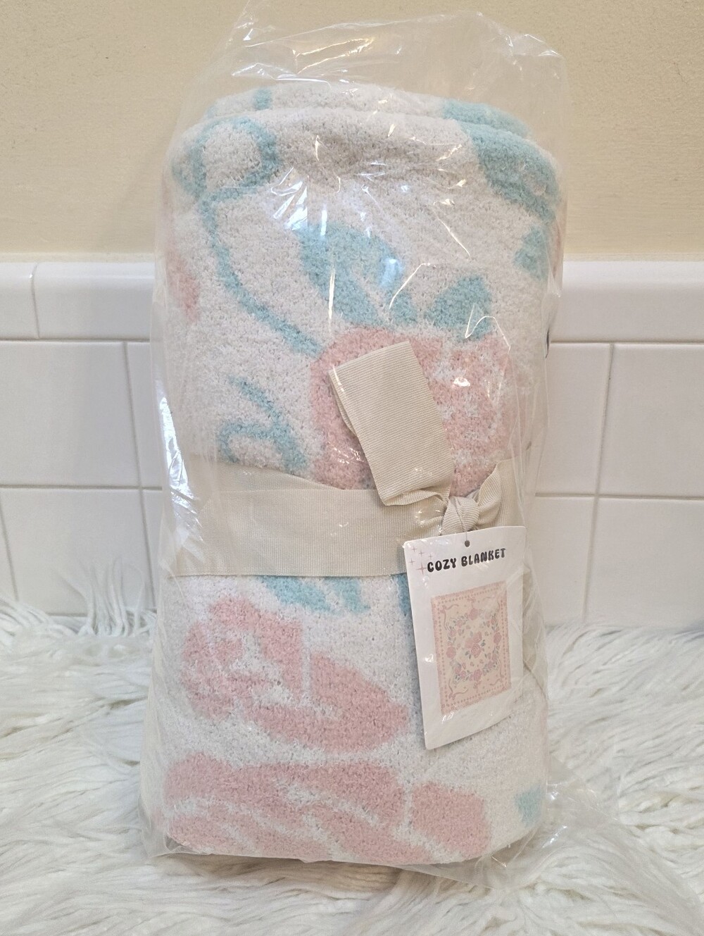 Francesca's Collections Pastel Pink and Light Blue Cozy Blanket